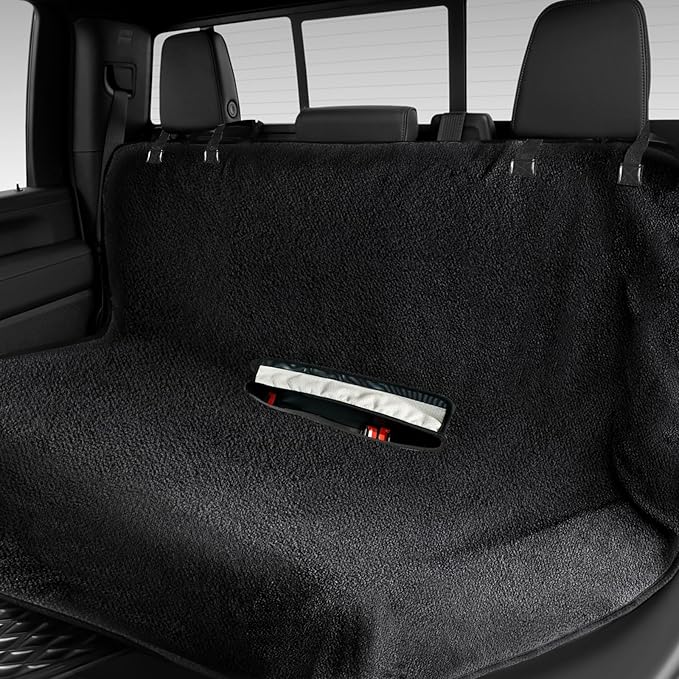 Car Seat Cover Towel, Waterproof Sweat Absorbent Back Seat Protector for Sedans SUVs & Minivans, Non-Slip Machine Washable Rear Bench Cover for Post-Gym, Beach, Pets & Kids (Black)