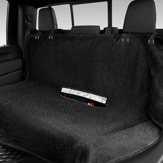 Car Seat Cover Towel, Waterproof Sweat Absorbent Back Seat Protector for Sedans SUVs & Minivans, Non-Slip Machine Washable Rear Bench Cover for Post-Gym, Beach, Pets & Kids (Black)