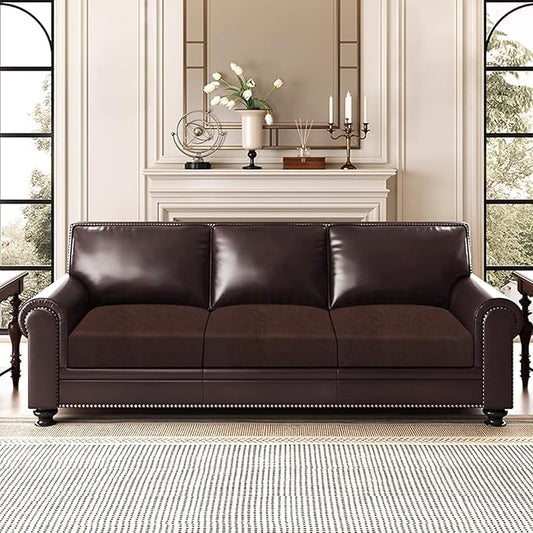 ANARACHON Leather Look Couch Cushion Covers Sofa Seat Slipcovers Sets Couches Furniture Protector for Sectional Armchair Loveseat Pets Kids Stretch Spandex Fabric (3 Cushion Sofa, Chocolate)