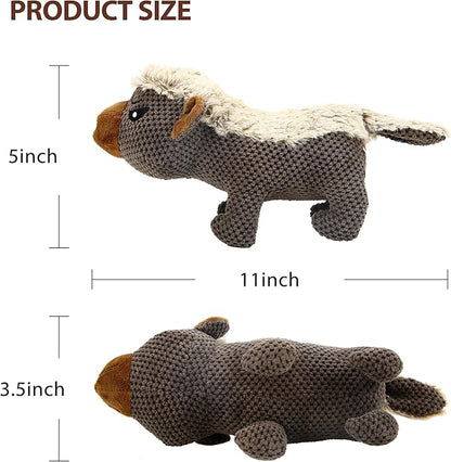 IOKHEIRA Dog Plush Toys for Aggressive Chewers, Indestructible Dog Squeaky Toys with Crinkle Paper, Durable Teething Chew Toys for Medium and Large Breed (Grey)