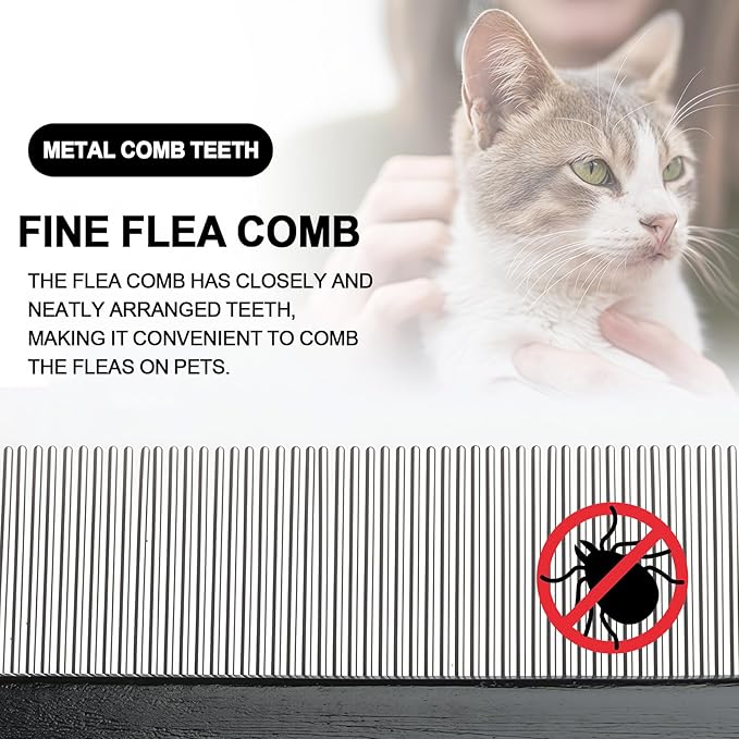 2-in-1 Dog Dematting&Deshedding Comb with Wooden Handle Double-Sided Fine Tooth Metal Flea Comb Pet Grooming Tool for Dogs and Cats Remove Loose Hair Tangles Dirt Fleas