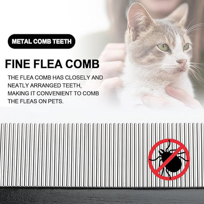 2-in-1 Dog Dematting&Deshedding Comb with Wooden Handle Double-Sided Fine Tooth Metal Flea Comb Pet Grooming Tool for Dogs and Cats Remove Loose Hair Tangles Dirt Fleas