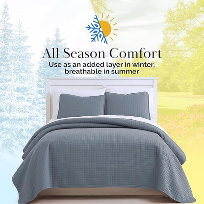 Southshore Fine Living, Inc. Twin Quilt Set, Quilted Blue Bedspread Twin/XL Quilt with Matching Pillow Sham, Soft Microfiber, Lightweight Coverlet Set, Easy Care, Machine Washable, Slate Blue