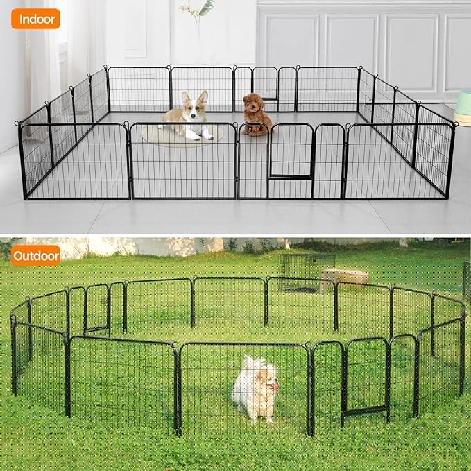 Yaheetech Wide Panel Dog Playpen, 16 Panels 24 inch High Pet Pen with Gate, Portable Indoor Outdoor Fence for Small/Medium Breed Dogs