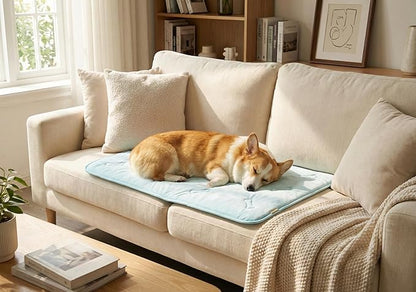 Self Cooling Mat for Dogs & Cats, 41x28.5 Soft Breathable Cold Crate Pad for Pet, Portable Washable Kennel Bed for Outdoor Summer with Non-Slip Bottom and Chill Cool Fiber, Sky Blue