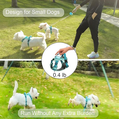 Dog Harness for Small Dogs up to 16lbs, 3-in-1 No Pull Lightweight Harness with 6.6ft Retractable,Wearable Leash Set,Front Clip,Handle,Reflective Dog Vest with Patch,Wrist Strap,Free Hand Leash-Blue