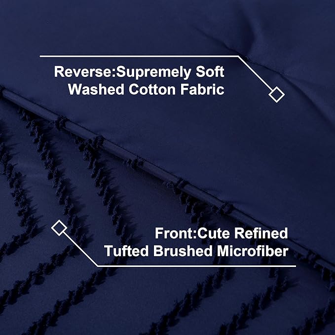 Litanika Queen Size Comforter Set with Sheets Navy Blue - 7 Pieces Bed in a Bag Queen Chevron Tufted Complete Bedding Sets with Comforter, Sheets, Pillowcases & Shams