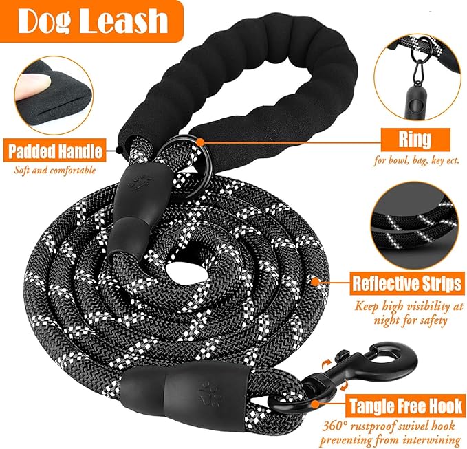 LOBEVE No Pull Dog Harness, Collar & Leash Set | Includes Dog Seat Belt, Collapsible Bowls & Poop Bag Dispenser. Ideal for Training, Walking, Hiking. Fits Small to Large Dogs(Black-M)