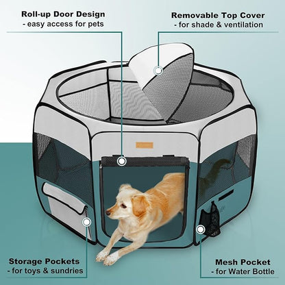 Dog Playpen, Portable Pet Play Pen for Cat, Puppies, Rabbits, Chickens, Foldable Large-Capacity Pet Tent for Indoor/Outdoor Travel Camping Blue