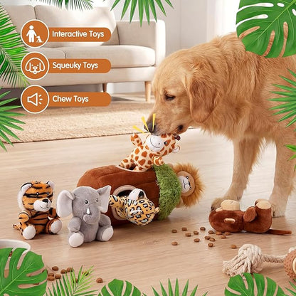 Skylety 7 Pieces Hide and Seek Dog Toys Activity Puppy Chew Squeaky Toys Plush Stuffing Burrow Woodland Stuffing with Squeakers for Small Medium Pets Dogs Puppy Gift(Lovely,Small)