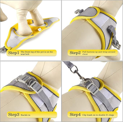 YIMEIS Dog Harness and Leash Set, No Pull Soft Mesh Pet Harness, Reflective Adjustable Puppy Vest for Small Medium Large Dogs, Cats (Yellowgrey, X-Small (Pack of 1)