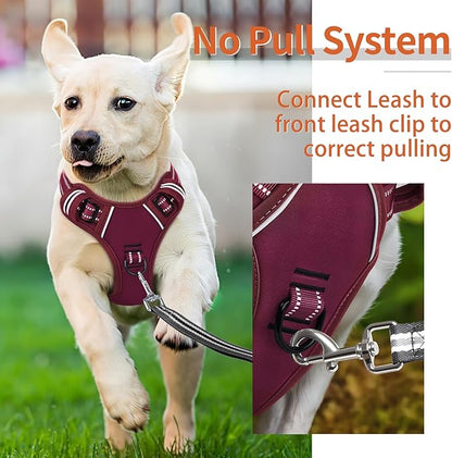 HEELE Dog Harness for Large Dogs No Pull Dog Vest Harness for Large Dog with Soft Padded Handle Reflective for Outdoor Training, Burgundy Red, XL