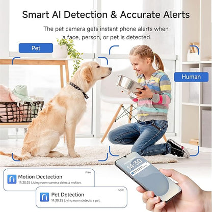 Noorio Security Camera Indoor, 4MP UHD Pet/Dog Camera 360-Degree for Home Security, One-Touch Call, Auto Motion Tracking, Night Vision, 2.4G Only