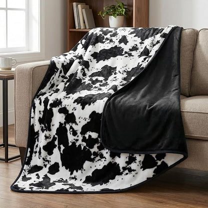 Waterproof Blanket for Bed, Couch, or Car - 60” x 80” Reversible Queen Size Throw Blanket for Reliable Leakproof Furniture Protection - Washable Pet Throws by Lavish Home (Cow Print)