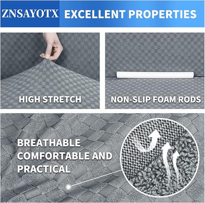 ZNSAYOTX 1 Piece Jacquard Couch Covers for 2 Cushion Couch High Stretch Loveseat Slipcover for Pets Dogs Anti Slip Love Seat Sofa Slipcover Furniture Protector (Loveseat, Light Grey)