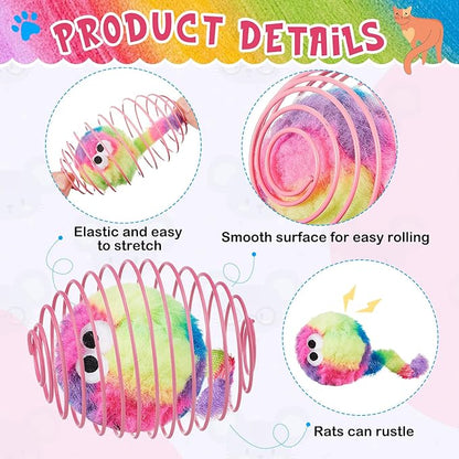 Jecery 5 Pcs Cat Spring Balls Toys Stretchable Rolling Balls Colorful Playful Coils Interactive Action Toy Caged Rats for Kitten Pet Supplies (Monster,Rainbow Color)