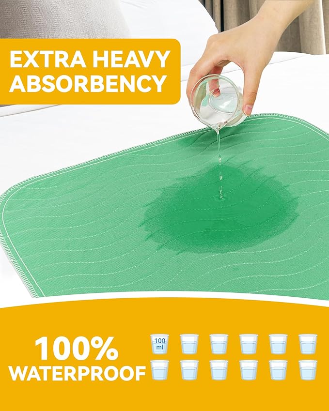 Washable Underpads Waterproof, 4 Pack 36" x54'' Heavy Absorbency Incontinence Bed Pads, Bed Wetting Pads for Adults, Elderly, Kids and Pets, Soft Reusable Changing Pads for Bed