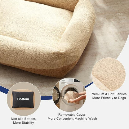 FURTIME Washable Small Dog Bed, Rectangle Comfy Fluffy Kitten Puppy Bed, Removable Zipper Cover Machine Wash, Breathable Orthopedic Bed Durable Pet Cuddler with Anti-Slip Bottom, 20x19x6 in, Beige