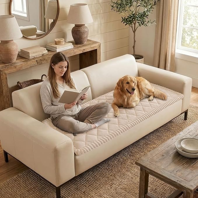 Smiry Fuzzy Couch Cover for Dogs, Non Slip Washable Pet Sofa Cover, Scratch Proof Hair Resistant Plush Sofa Slipcover, Pet Friendly Couch Cushion Protector for Cat, Apricot, 27.6" x 88"