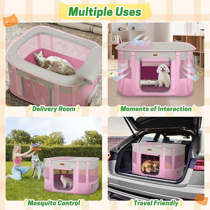 Seiyierr Foldable Pet Playpen - Cat & Puppy Playpen, Travel Dog Crate with Carrying Case, Cat Tent Dog Pen for Outdoor Camping Use