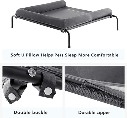 WESTERN HOME Cooling Elevated Dog Bed for Large Dogs, Portable Indoor & Outdoor Raised Dog Bed with Breathable Mesh, Chew Proof Pet Hammock Cots with Removable and Waterproof Bolsters