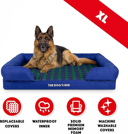 The Dog’s Bed Orthopedic Memory Foam Dog Bed with Bolsters for XL Dogs, Waterproof Washable Cover, Anti-Slip Base, Calming Surface – CertiPUR-Certified Foam, Oxford Fabric, Black Watch Tartan, XL