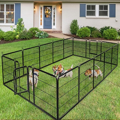 Giantex 40 inch Dog Fence with Door, 16/8 Panels Dog Playpen for Outside Large Dogs, Portable Pet Playpen Fencing Enclosures, Heavy Duty Metal Camping Fences for The Yard (16 Panels, 40 inch)