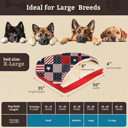 Snoozer Pet Products Luxury Rectangle Cozy Cave, Wag Collection, Extra Large, Starpatch Red Diamond