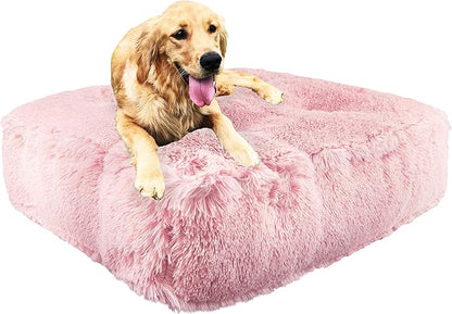 Bessie and Barnie Frosted Willow Extra Plush Shag Faux Fur Luxury Sicilian Rectangle Pet/Dog Bed (Multiple Sizes)