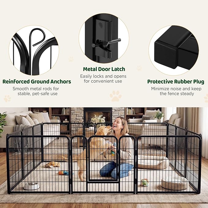 Yaheetech Wide Panel Dog Playpen, 12 Panels 32 inch High Pet Pen with Gate, Portable Indoor Outdoor Fence for Medium/Large Breed Dogs