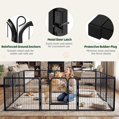Yaheetech Wide Panel Dog Playpen, 12 Panels 32 inch High Pet Pen with Gate, Portable Indoor Outdoor Fence for Medium/Large Breed Dogs