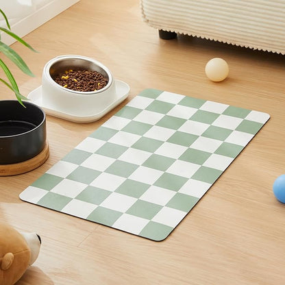 Ralxion Checkered Dog Feeding Mat, Absorbent Mats for Dog Food and Water Bowl, Dispenser, Modern Aesthetic Sage Green Checkerboard Pet Placemat for Dogs, Cats, Puppy, 16" X24”