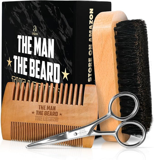 AXIARA Grooming Gifts for Men - Beard Kit Grooming and Care with Brush, Comb, Scissors & Storage Bag - Anniversary Retirement Birthday Gifts for Men Dad Grandpa, Husband Birthday Gift Ideas