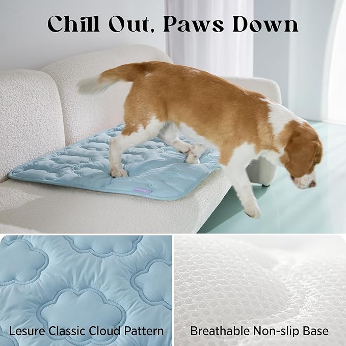 LE SURE Dog Cooling Mat for Large Dogs - QMAX>0.5 Breathable Thin Cool Crate Pad with Chill Cold Fiber and Innovative Mesh Base Design, Portable Washable Pet Kennel Mat for Summer, 36x27,Blue