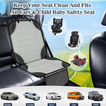 Sinvitron Car Seat Protector for Child Car Seat - Waterproof Non-Slip Leather Mat with 2 Mesh Pockets, Universal Seat Cover for Baby, Pets & Vehicles(2-Pack, Grey)