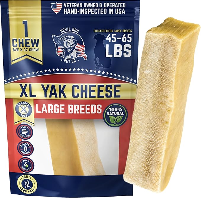 Devil Dog Pet Co - Yak Cheese Dog Chew XL for Aggressive Chewers - Odor-Free Long Lasting Himalayan Treat for Large Breeds 45-65 lbs, Natural 4-Ingredient Dental Enrichment, Anxiety & Boredom Relief