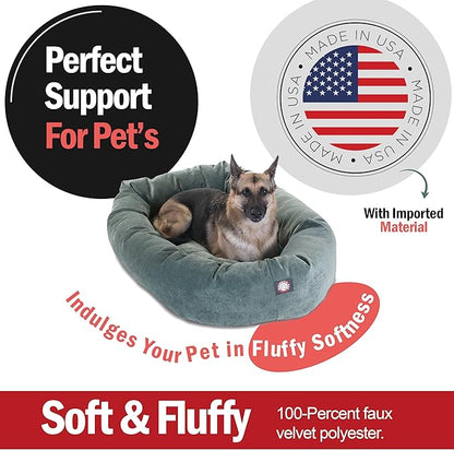Majestic Pet 52 Inch Micro Velvet Calming Dog Bed Washable – Cozy Soft Round Dog Bed with Spine for Head Support - Fluffy Donut Puppy Mat 52x35x11 (inch) X- Large – Azure (2025)