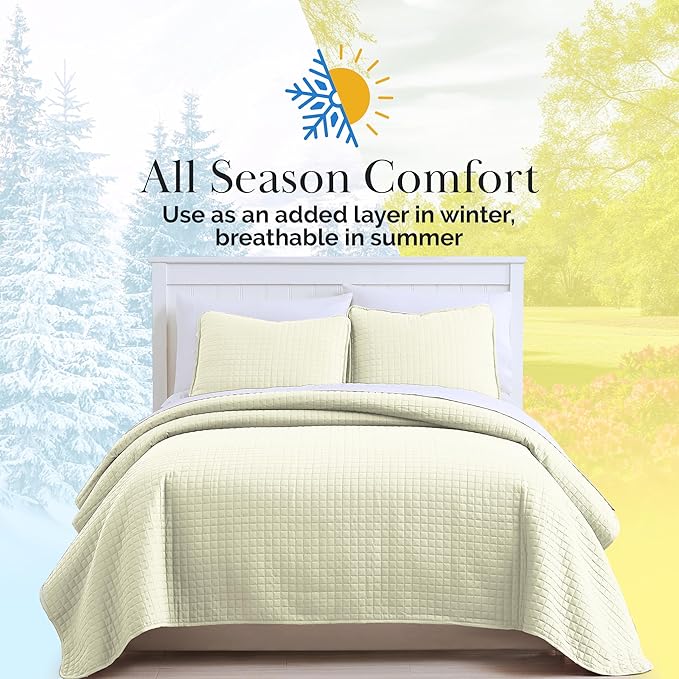 Southshore Fine Living, Inc. Full/Queen Size Quilt Bedding Set, Wrinkle-Free Stain & Pet Hair Resistant Bedding, Coverlet Bedspreads Queen Size/Full Size Bedspread with 2 Pillow Shams, Cream