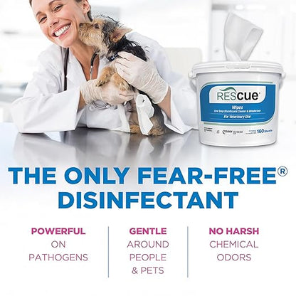 REScue One-Step Disinfectant Cleaner & Deodorizer Wipes for Vet Use – Cleaner for Kennels, Litter Boxes, Vet Offices, Pet Grooming Surfaces – Extra Large, 160-Count Wipes Bucket (4 Pack)