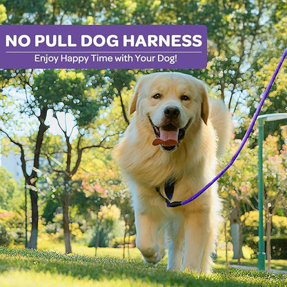 FURRYFECTION Plaid Dog Harness for Large Dogs, Reflective No Pull Adjustable Pet Vest with Front Clip, Leash, Easy Control Handle and Seat Belt, Purple, L