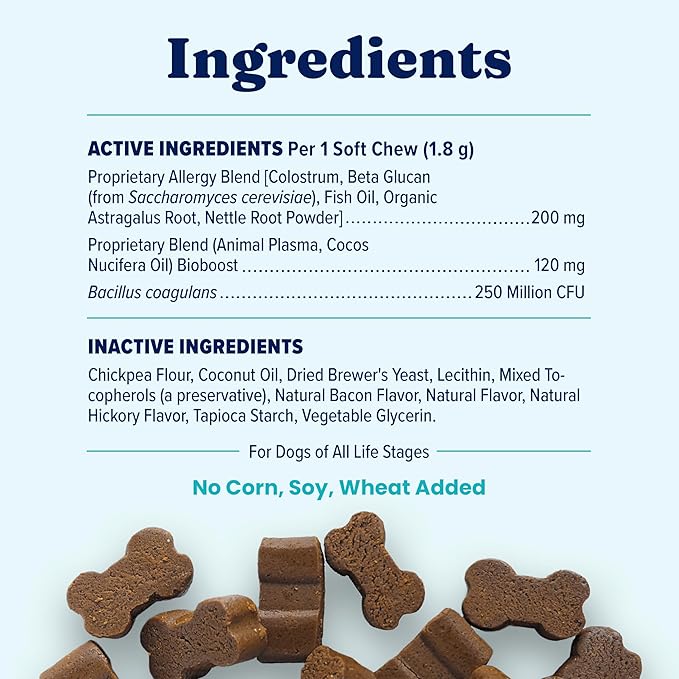 Solid Gold Dog Allergy Relief Chews - Dog Itching Skin Relief & Seasonal Allergies Support - Alaskan Salmon Oil for Dogs Skin, Coat & Immune Support - Bacon Flavor Soft Allergy Chews for Dogs - 60ct