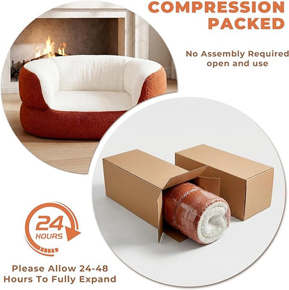39.4" Orange Large Dog Couch Bed for Large Dogs Under 80lbs, Semi-Wrapped Round Faux Shearling Elevated Dog Sofa Chair, No Assembly Required Luxurious Indoor Furniture Style Pet Supplies