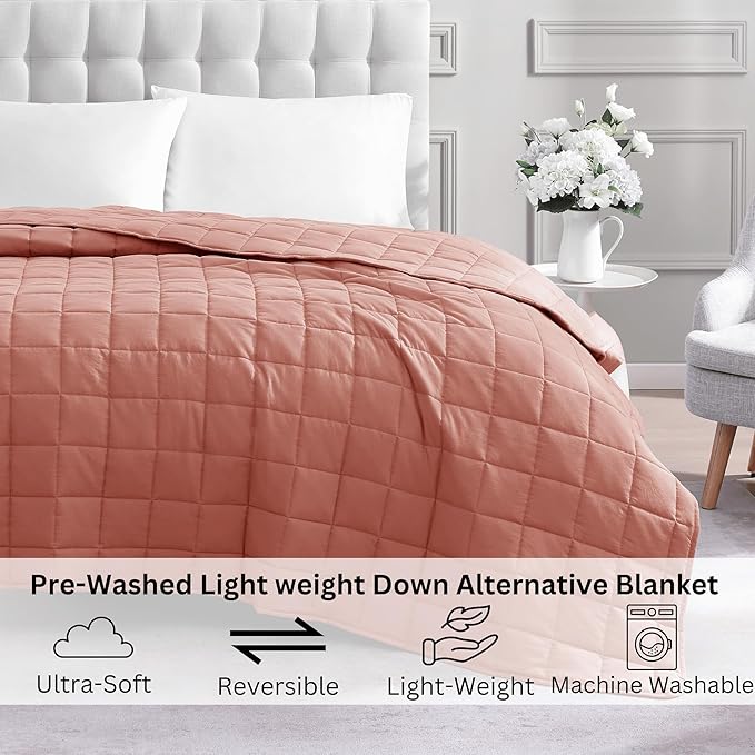 Casa Platino Bed Blanket Queen Size - Pre-Washed Quilted - Soft & Lightweight - All Season Queen Blanket - Microfiber Down Alternative Blankets - Rose Dawn