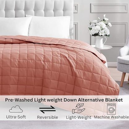 Casa Platino Bed Blanket Queen Size - Pre-Washed Quilted - Soft & Lightweight - All Season Queen Blanket - Microfiber Down Alternative Blankets - Rose Dawn