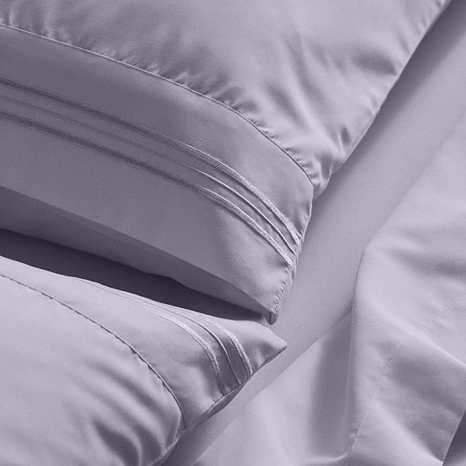 Mellanni California King Sheet Set - 6-Piece Iconic Collection Bedding, (Including 4 Pillowcases), 21-Inch Extra Deep Pocket, Easy Care, Ultra Soft, Cooling Sheets, Brushed Microfiber - Lavender