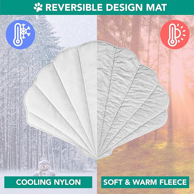 PetAmi Dog Cooling Mat, Sea Shell Shape, Reversible Cooling Nylon Blanket Soft Fleece Pet Pad for Dogs Cats, Summer All Season Use Q-Max>0.3, Medium 40x47 in, Light Grey