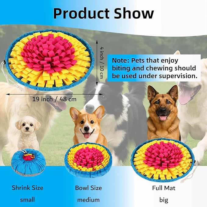 Snuffle Mat for Dogs, Large Dog Snuffle Mat 19'' x 19'' Enrichment Interactive Dog Puzzle Toys for Dogs Cats Encourage Natural Foraging Skills and Olfactory Training Stress Relievers Yellow-Red