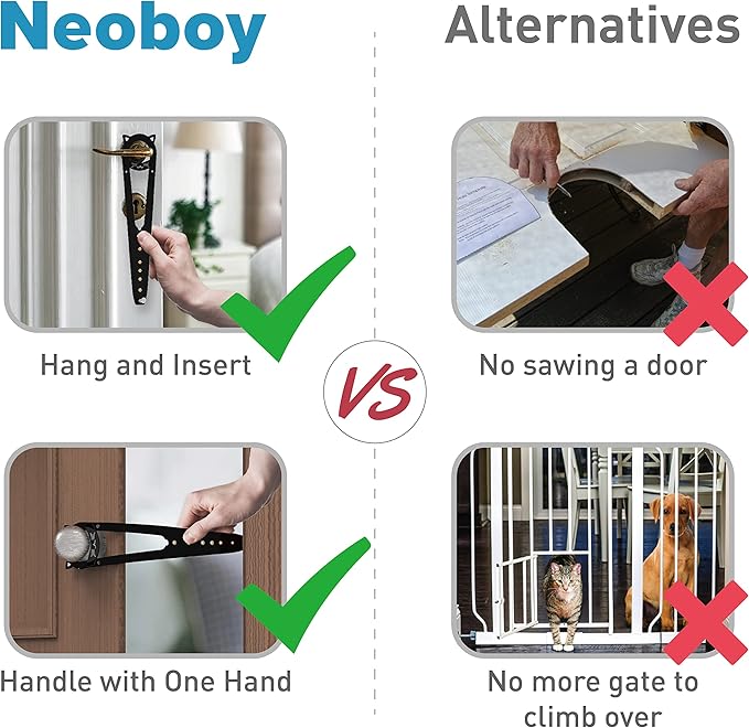 Neobay Cat Door Latch with Stabilizer, 7 Sizes Adjustable Cat Door Holder Latch to Keep Dog Out of Litter Box, No-Drill Economical Alternative of Pet Gates and Interior Pet Door, Black, 4 Packs