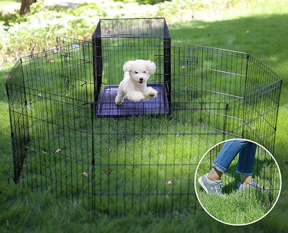 Artmeer Pet Playpen Puppy Playpen Kennels Dog Fence Exercise Pen Gate Fence Foldable Dog Crate 8 Panels 24 Inch Kennels Pen Playpen Options Ideal for Pet Animals Outdoor Indoor(Black 24''x24'')
