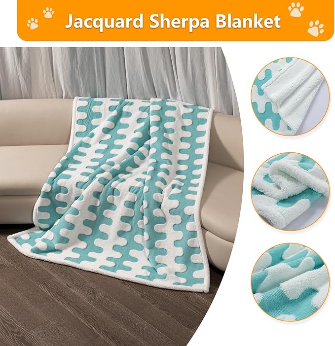 Waterproof Pet Blanket,Dog Bed Covers Couch Sofa Stylish Jacquard Pets Throw Blankets for Puppy Cats Washable Reversible Furniture Protection Covers (Blue Wave,XL)
